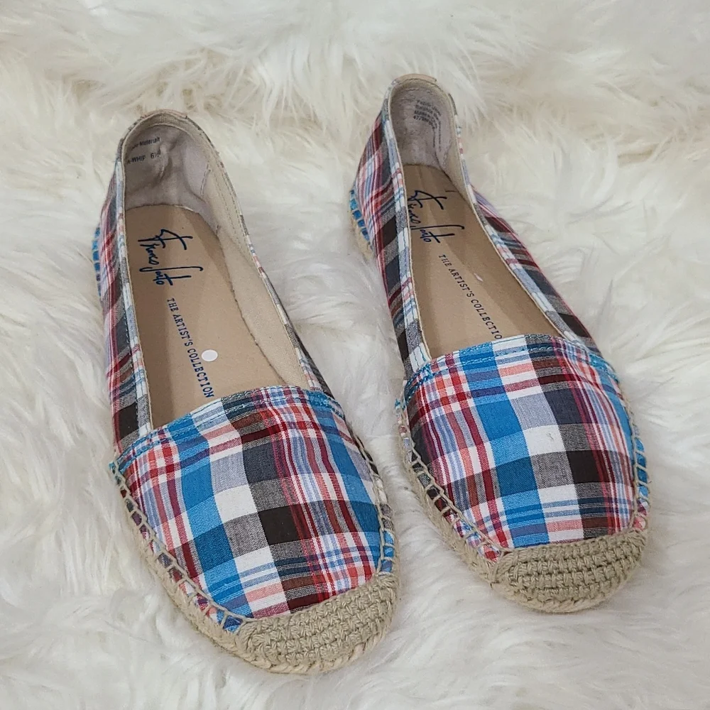 Franco Sarto Womens Espadrille Plaid Canvas Fabric Size ‎ 6.5 M